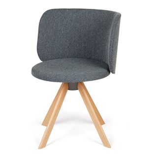 CADEIRA DESIGN MARELLI ESTOFADA BAIXA ARCO GIRATÓRIA MESCLA CINZA ESCURO PÉ MADEIRA