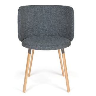 CADEIRA DESIGN MARELLI ESTOFADA BAIXA ARCO FIXA MESCLA CINZA ESCURO PÉ MADEIRA